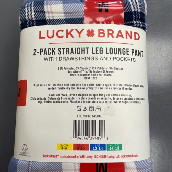 NEW Lucky Brand Women's M 2-Pack Straight Leg Lounge Pants With Drawstrings Blue - Picture 3 of 4